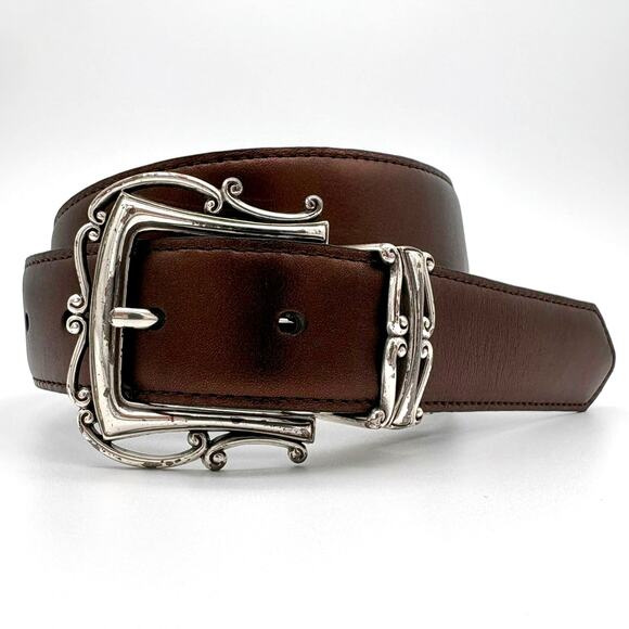 Vintage Brighton Reversible Leather Belt Black Croc Embossed Bronze Brown M main image 9
